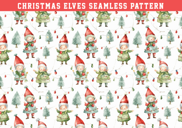 Christmas Elves Wrapping Seamless: Graphics & Patterns
