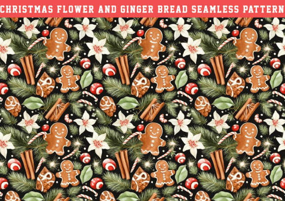 Christmas Flower Ginger Bread Seamless Graphics & Patterns