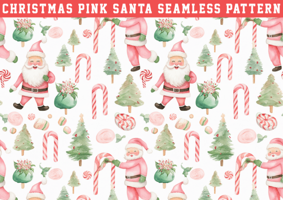 Christmas Pink Santa Seamless Graphics & Patterns