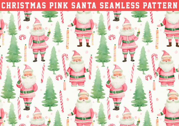 Christmas Pink Santa Seamless Pattern: Graphics & Patterns