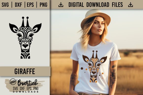 Folk Art Giraffe Head SVG Set - Black