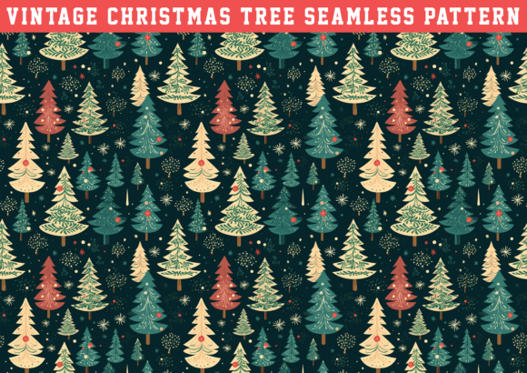 Vintage Christmas Tree Seamless Graphics & Patterns