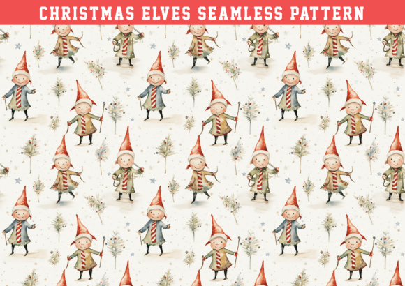 Watercolor Christmas Elves Pattern: Graphics & Patterns
