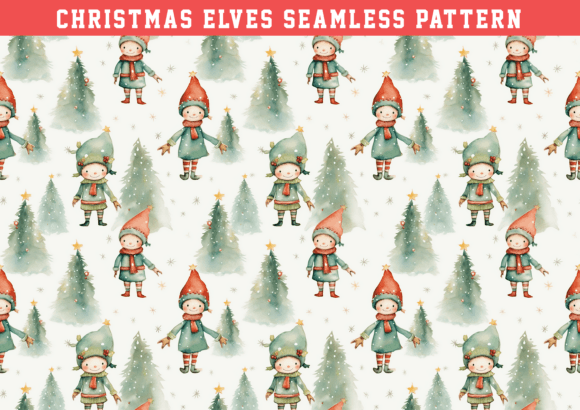 Watercolor Christmas Elves Seamless Graphics & Patterns